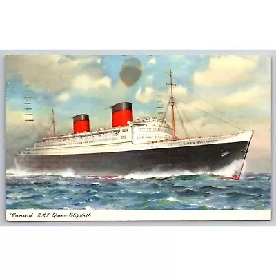 Postcard Vintage Queen Elizabeth Steamer Ship Boat Postcard Cunard RMS Vintage • $10