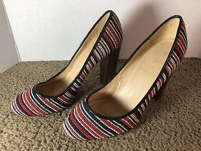 J. Crew Made In Italy Etta Stacked Fabric Size 8.5 Slip On Pump Multi Color. • $30