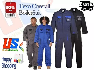 Texo Men Work Overall Coveralls Knee Pad Pockets Boiler Suit Warehouse Workwear • £26.97