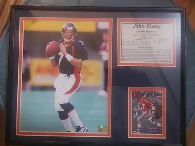 $22 • Buy **John Elway Denver Broncos Framed Picture With Trading Card NICE Collectible**