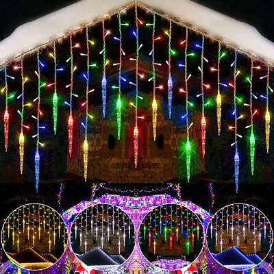 Christmas LED Icicle Falling Rain Curtain 4m Fairy String Lights Outdoor Party • $18.01