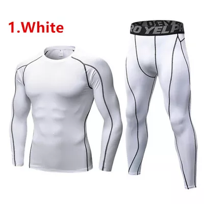 Men Tracksuit Compression Sports 2 Piece Suit Gym Fitness Leggings Jogging Shirt • $41.03