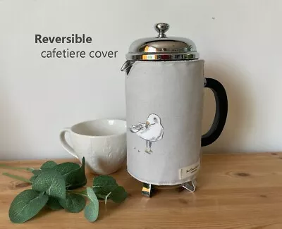 Reversible - Cafetiere French Press Cover - John Lewis Seagulls Grey & Ticking • £13.25