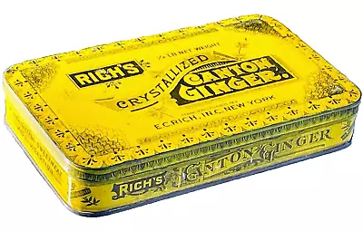 Vintage Advertising Tin Box RICH'S CANTON GINGER New York Yellow Lidded Empty • $14