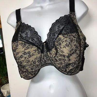 Elomi Tia Lace Lined Underwire Bandless Bra Size 44FF Style EL4280 Black NWT • $25
