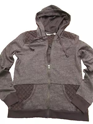 Sun & Shadow Nordstrom Women's Gray Crochet Lace Panels Zip Up Hoodie L • £12.64