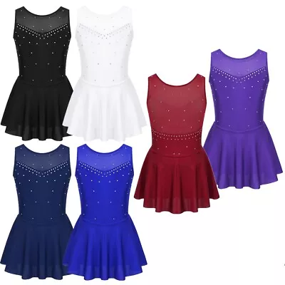 Girls Sleeveless Figure Ice Skating Leotard Dress Skater Ballet Dance Costume • £13.33