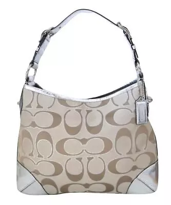 New 19758M Coach Peyton Beige Khaki Silver Leather Shoulder Purse Bag Pink Lined • $169.99