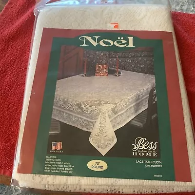 Vintage Lace NOEL Tablecloth Christmas Tree Santa Claus Sleigh Ride 70 Round • $26.09