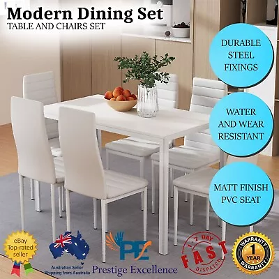 Dining Table And Chairs Set 6 Seater Modern Wooden Top Kitchen Furniture White • $345.05