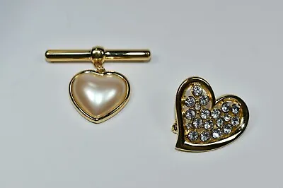 VTG MONET Bar Dangle Drop Faux Pearl Heart Brooch Pin & Rhinestone Heart Unbrand • $19.90