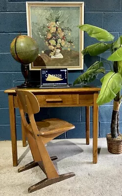 £249.99 • Buy Vintage ABBESS Mid Century Light Oak Leather Top School Teacher Home Office Desk