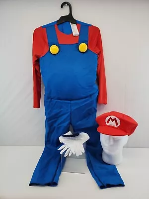 Child's Deluxe Super Mario Brothers Costume Size M 7-8 Hat Gloves Stash Incl • $32