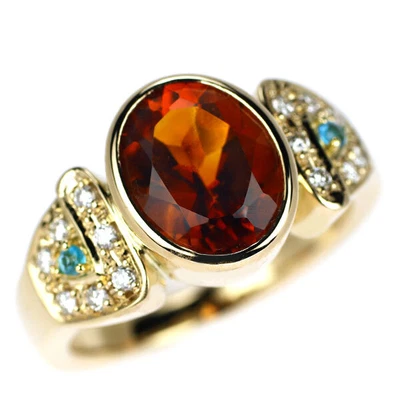 £863.22 • Buy K18YG Orange Quartz Paraiba Tourmaline Diamond Ring D0.15ct - Auth Free Shipping