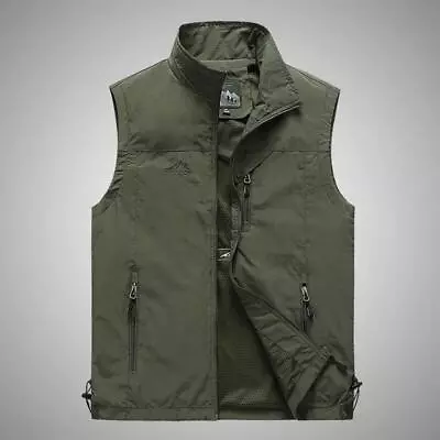 Mens With Pockets Zipper Vest Men Casual Sleeveless Sport Tops Mesh Lining • $20.49