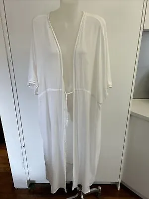 White Open Kaftan Swim Cover New With Tags Short Sleeve Boho Sz S-M 10-12 • $9.95