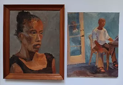 2 Vintage Portrait PAINTINGS STUDIES On Board African American Art 16x20 Each • $95