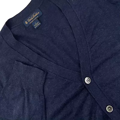 BROOKS BROTHERS Men's Size L Navy Blue Supima Cotton Button-Up Cardigan Sweater • $29.39