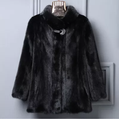 Womens Korean Stand Collar Overcoats Faux Fur Winter Warm Jacket Outwear Party • $145.56