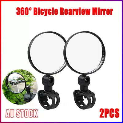 2pcs 360° Bike Bicycle Cycling Rear View Mirror Handlebar Safety Flexible AU  • $7.61