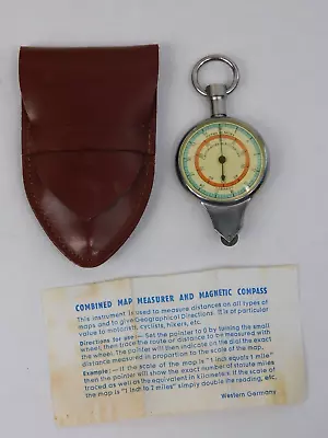 Vintage OPISOMETER MAP MEASURER W/ COMPASS + LEATHER CASE Made In Germany • $21.49