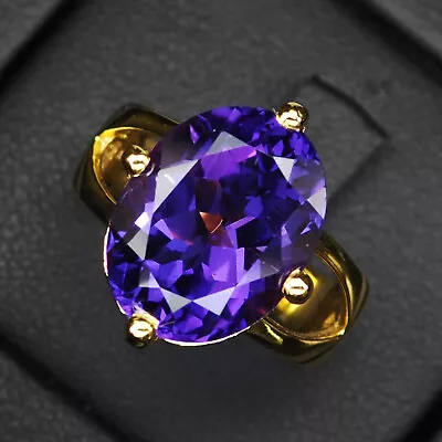 Invaluable Deep Purple Spinel Oval 8.70Ct 925 Sterling Silver Gold Ring Size 6.5 • $14.99