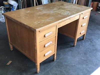 Vintage Oak Wood Banker Attorney Teacher Desk • $1150