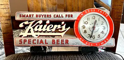 Early Kaier's Beer Shelf Talker Back Bar Sign & Clock Mahanoy City Pa Ex Cond • $399.99