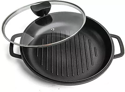 £22.99 • Buy Nuovva Griddle Pan With Lid Nonstick Die Cast Aluminium Induction Hob Skillet