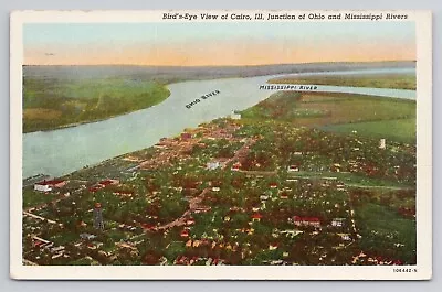 View Of Cairo Ill Junction Of Ohio & Mississippi Rivers Linen Postcard No 3255 • $5