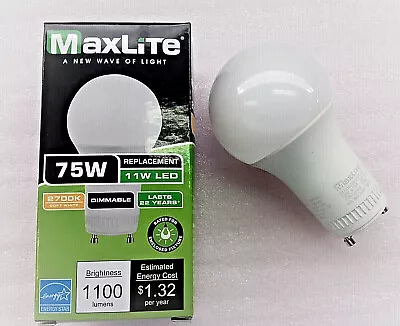 $14.50 • Buy Maxlite 11W (75W Equal) A19 GU24 Dimmable 2700K LED Light Bulb Replaces 33118SP