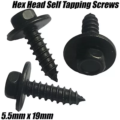 5x 5.5mm X 19mm Hex Head Self Tapping Screws With Washers Blacks Metal TCP39 • £2.95