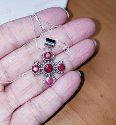 $32.01 • Buy 925 Sterling Silver Genuine Ruby Maltese Cross /Pendant (5.9 Grams)!