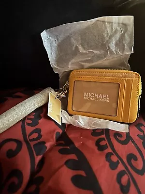 MK Michael Kors Medium Saffiano Leather Chain Card Case Wallet [Jasmin Yellow] • $41