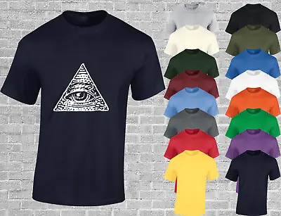 All Seeing Eye Mens T Shirt Illuminati Protest Stonemason Egyptian Eye New Top • £7.99