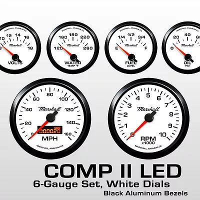 C2 6 Gauge Set White Dials Black Bezels 5 Range Fuel Level Gauge 2264BLK • $429