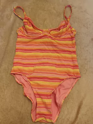 M&S Marks & Spencer Multicoloured Striped Swimsuit Swimming Costume In Size 36 B • £9.99