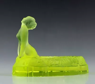 Art Deco Sculpture 1930' H.Hoffmann By Lalique Vaseline Uranium Glass Bowl • $62