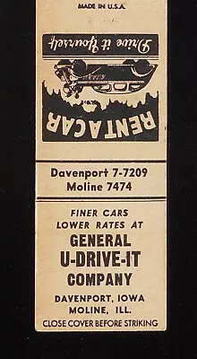 1940s General U-Drive-It Company Rent A Car Finer Cars Moline IL Davenport IA MB • $5.53