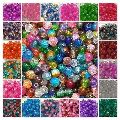 £3.59 • Buy Crackle Glass Beads COLOUR CHOICE BUY3 GET3 FREE 400x4mm 200x6mm 100x8mm 50x10mm