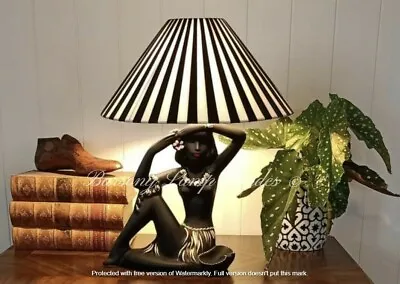 PLASTIC RIBBON LARGE  COOLIE  WHITE & BLACK LAMPSHADE For BARSONY LADY LAMP • $110