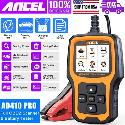 ANCEL AD410 PRO OBD2 Code Reader Scan Tool 6V 12V Motorcycle Battery Load Tester • $49.99