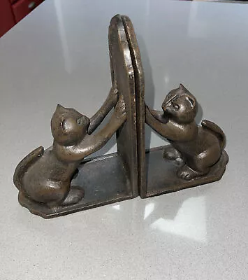 Cat Sculpture Book Ends – Antique Metal / Cast Iron?  8” Tall. Heavy. • $45