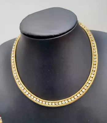 Bib Collar Necklace Gold Toned Rhinestones Statement  Necklace Egyptian Style • £8.99