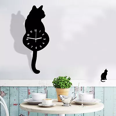 Creative Cartoon Cute Cat Wall Clock Home Decor Watch Way Tail Move • $23.49