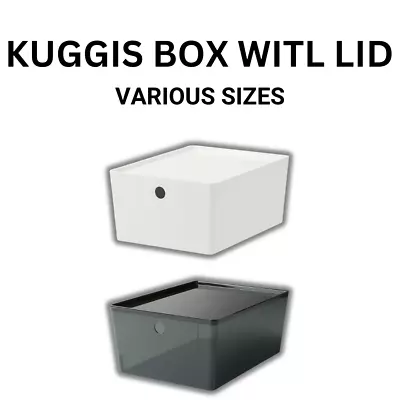 IKEA Kuggis Storage Box With Lid White Black Transparent Stackable Containers • £12.33