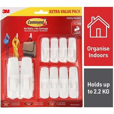 3M Command White Adhesive Hooks & Stripes 10 Pack For Multi-Purpose Hanging DIY • $32.34