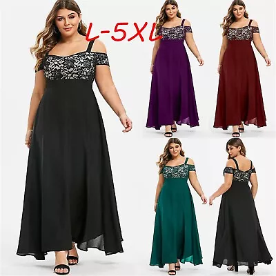 Plus Size Womens Maxi Dress Ladies Cold Shoulder Evening Party Long Dresses 🔥 • $32.99
