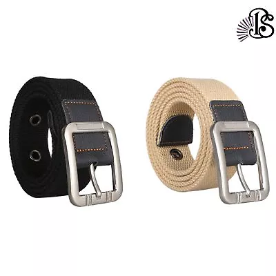 2PC Men Elastic Belt Woven Nylon Canvas Tactical Waistband Webbing Military Belt • $19.99