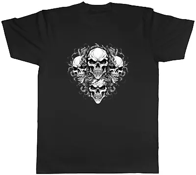 Demon Skulls Mens T-Shirt Gothic Rock Biker Skeleton Faces Unisex Tee Gift • £8.99